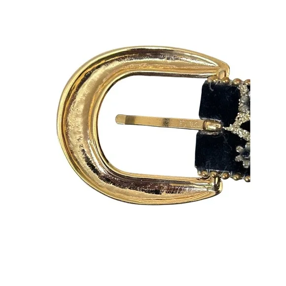 Vintage Elite Women's Black Velvet‎ Scroll Belt Gold Buckle Size M Sparkle
80s - Picture 6 of 8